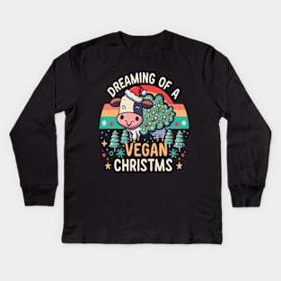 Cute Cow I'm Dreaming of a Vegan Christmas Funny Men Women Kids Long Sleeve T-Shirt